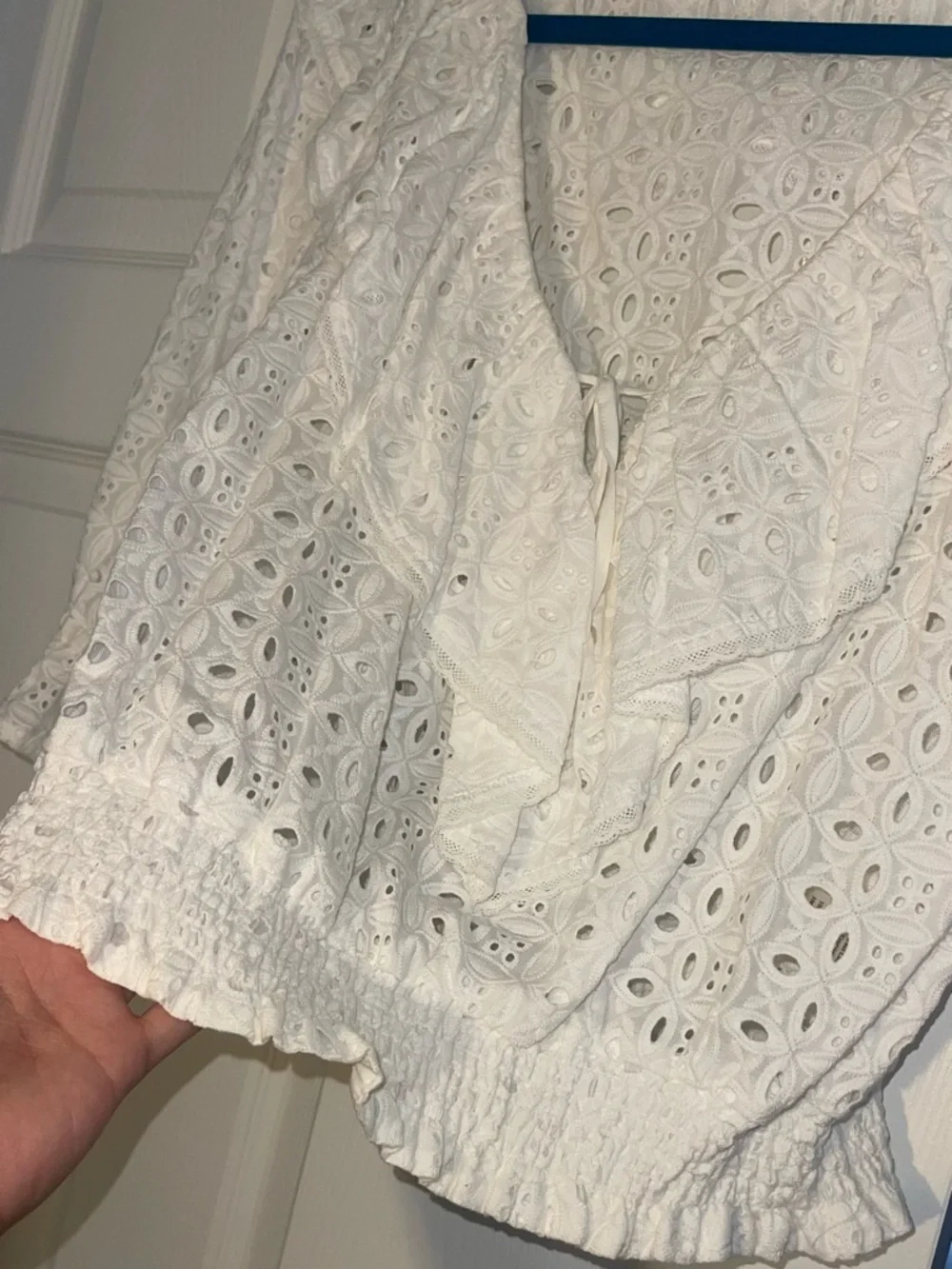 Anthropologie White Eyelet Ruffle Tie-Front Blouse